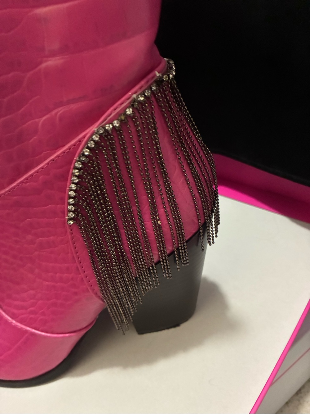 Nasty Gal Hot Pink Faux-Croc Western Ankle Boots - Picture 4 of 5